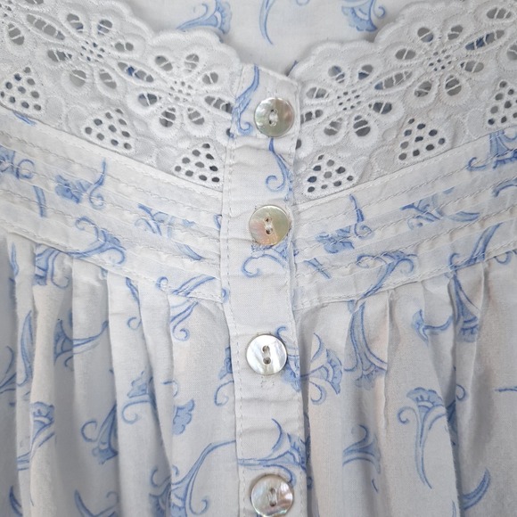 Eileen West Nightgown Womens Medium White Blue Floral Lace Sleeveless Ruffle - Picture 4 of 16